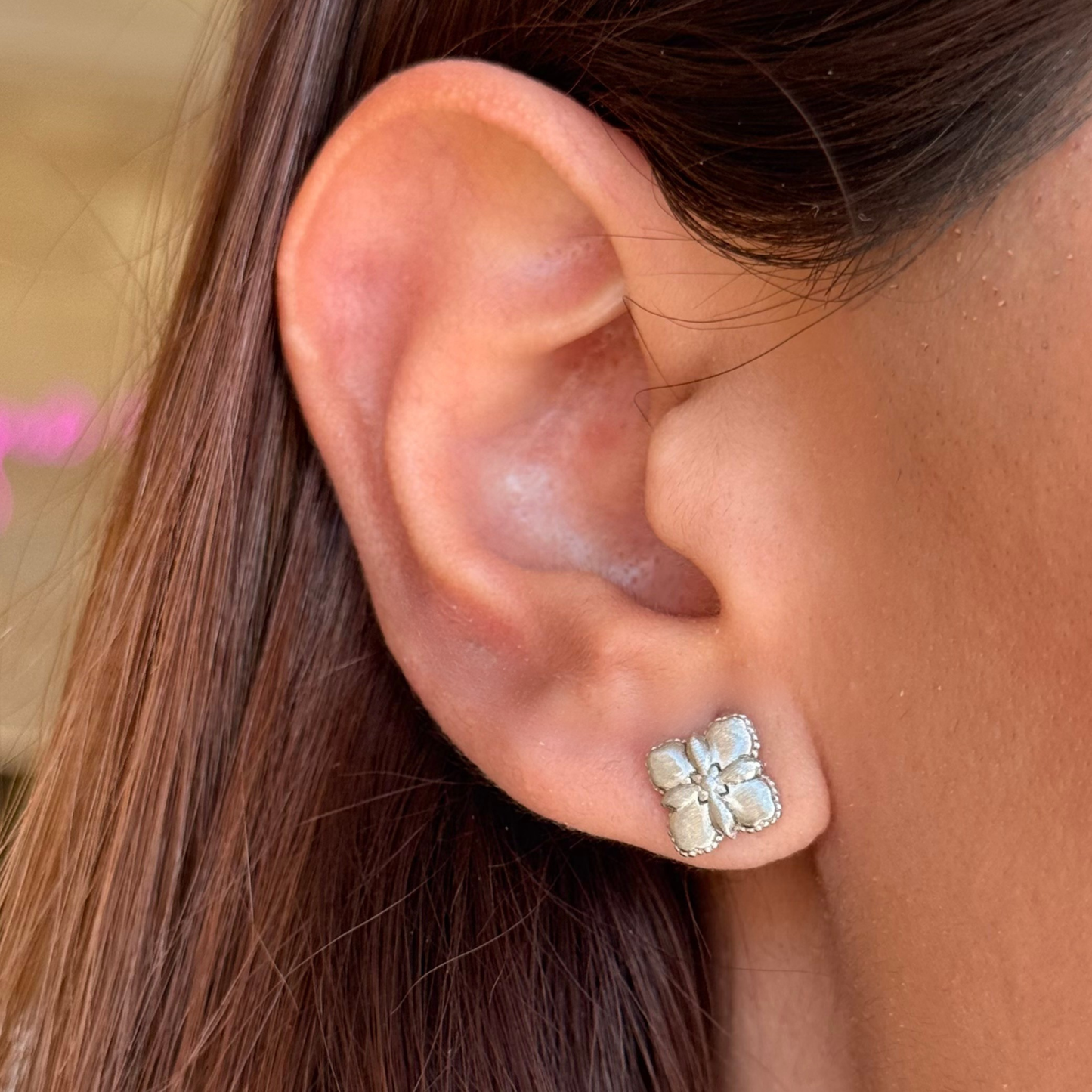 Simple Silver Clover Earrings