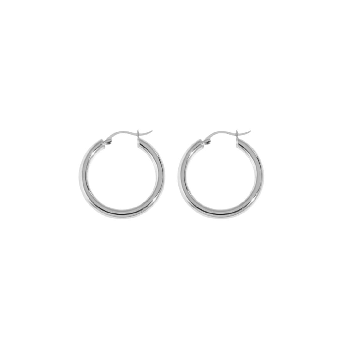 Silver tubular medium hoops