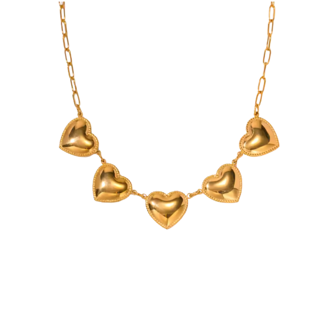 Five hearts golden necklace