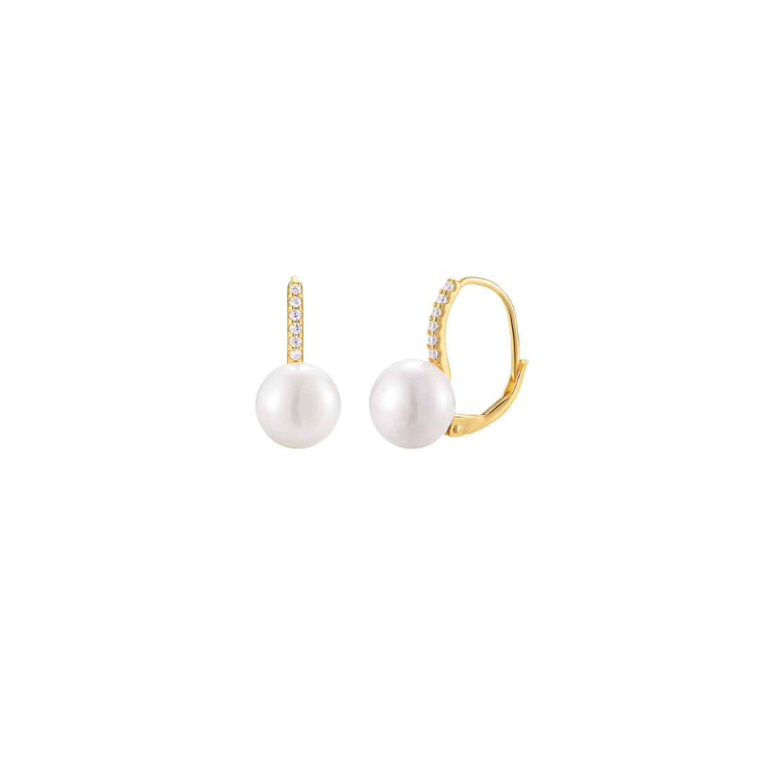 Pearl drop spark golden hoops