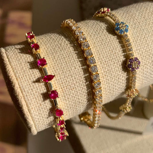 Rainbow Flower Tennis Bracelet