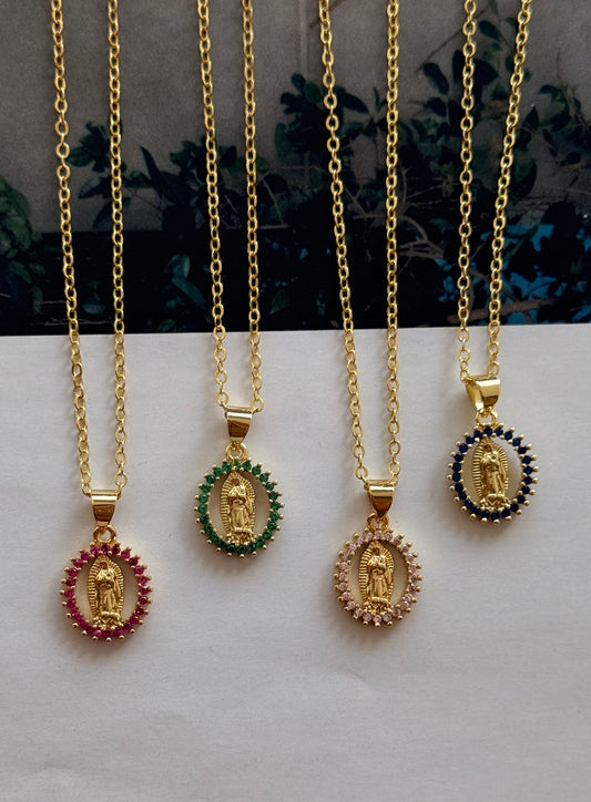 Green Stones Virgin Mary Necklace