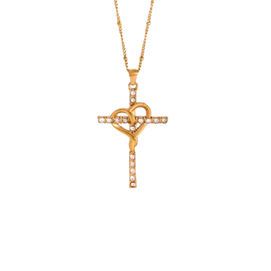 Chunky spark cross golden necklace
