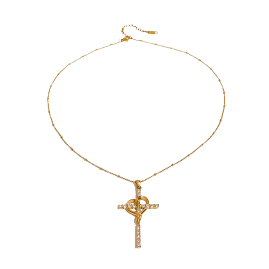 Chunky spark cross golden necklace