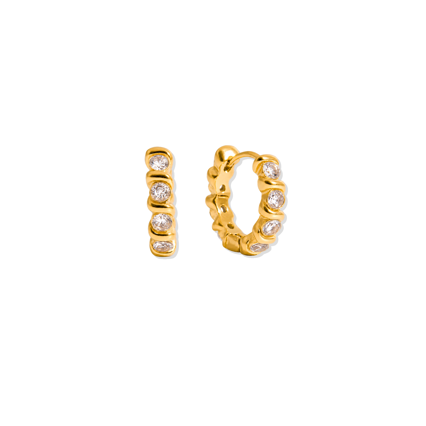 Bezel Twisted Golden Hoops