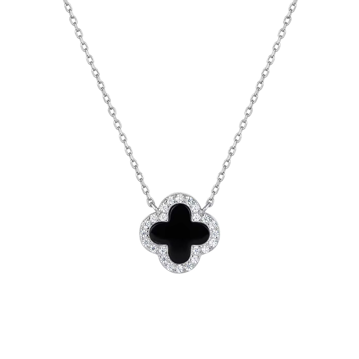 Clover Black Silver Necklace