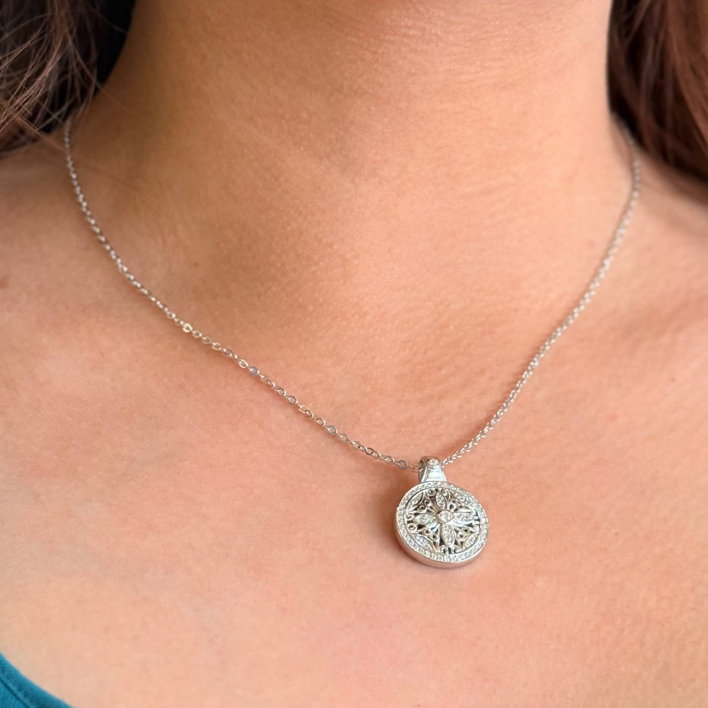 Silver Necklace With Clover Medal