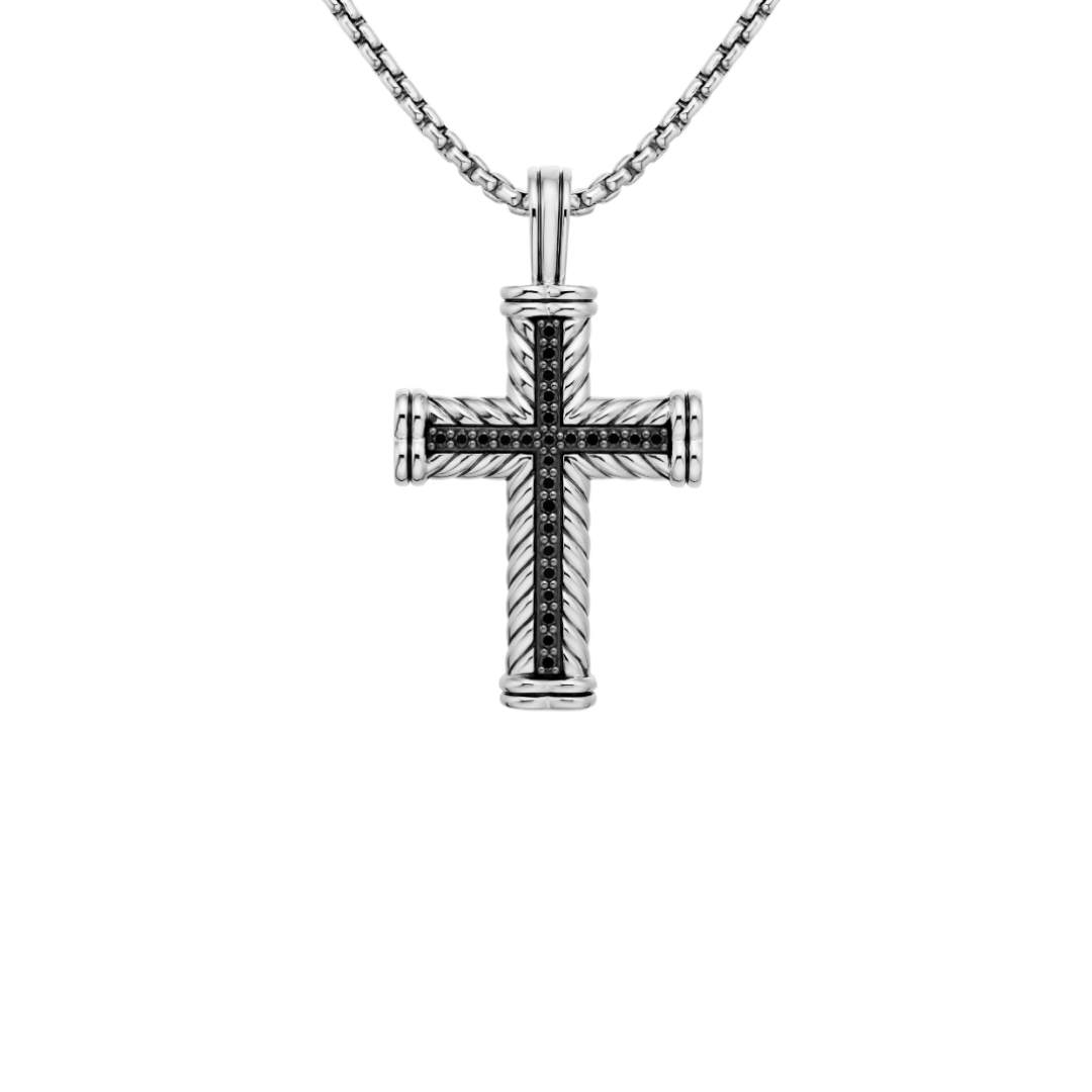 David silver black braided cross necklace