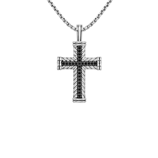 David silver black braided cross necklace