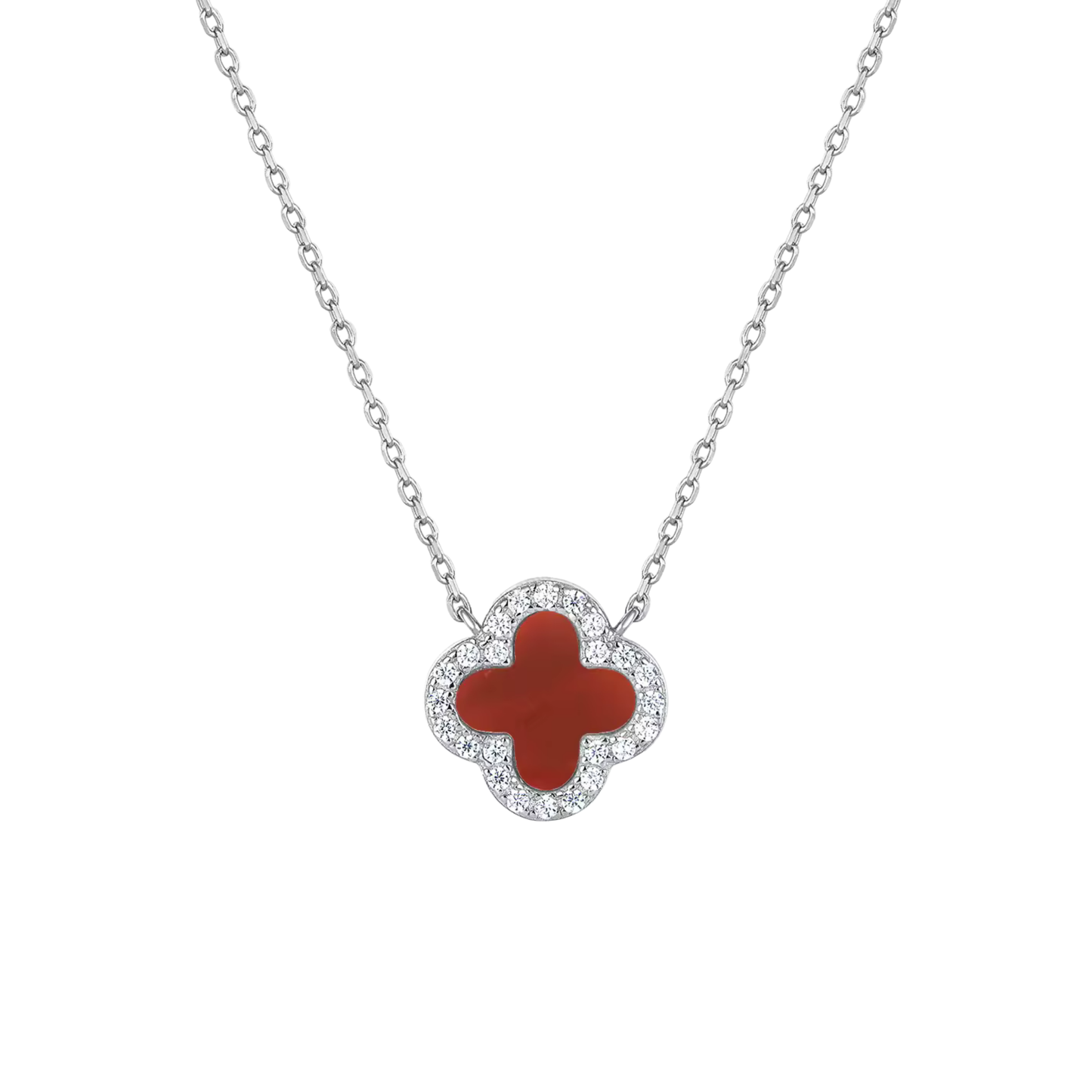 Clover Red Silver Necklace