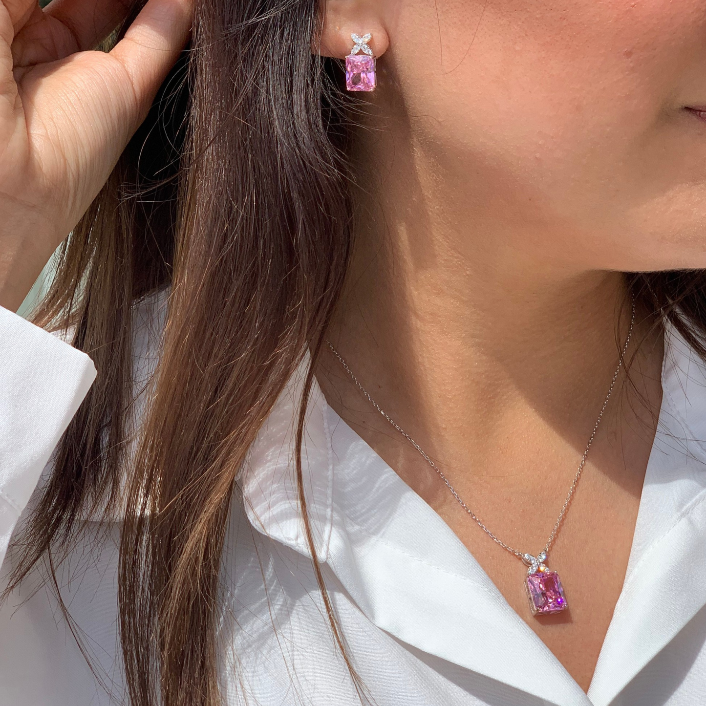Pink Reflection Silver Necklace