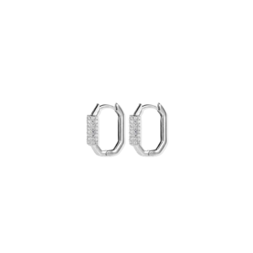 Oval Squared Middle Silver Hoops