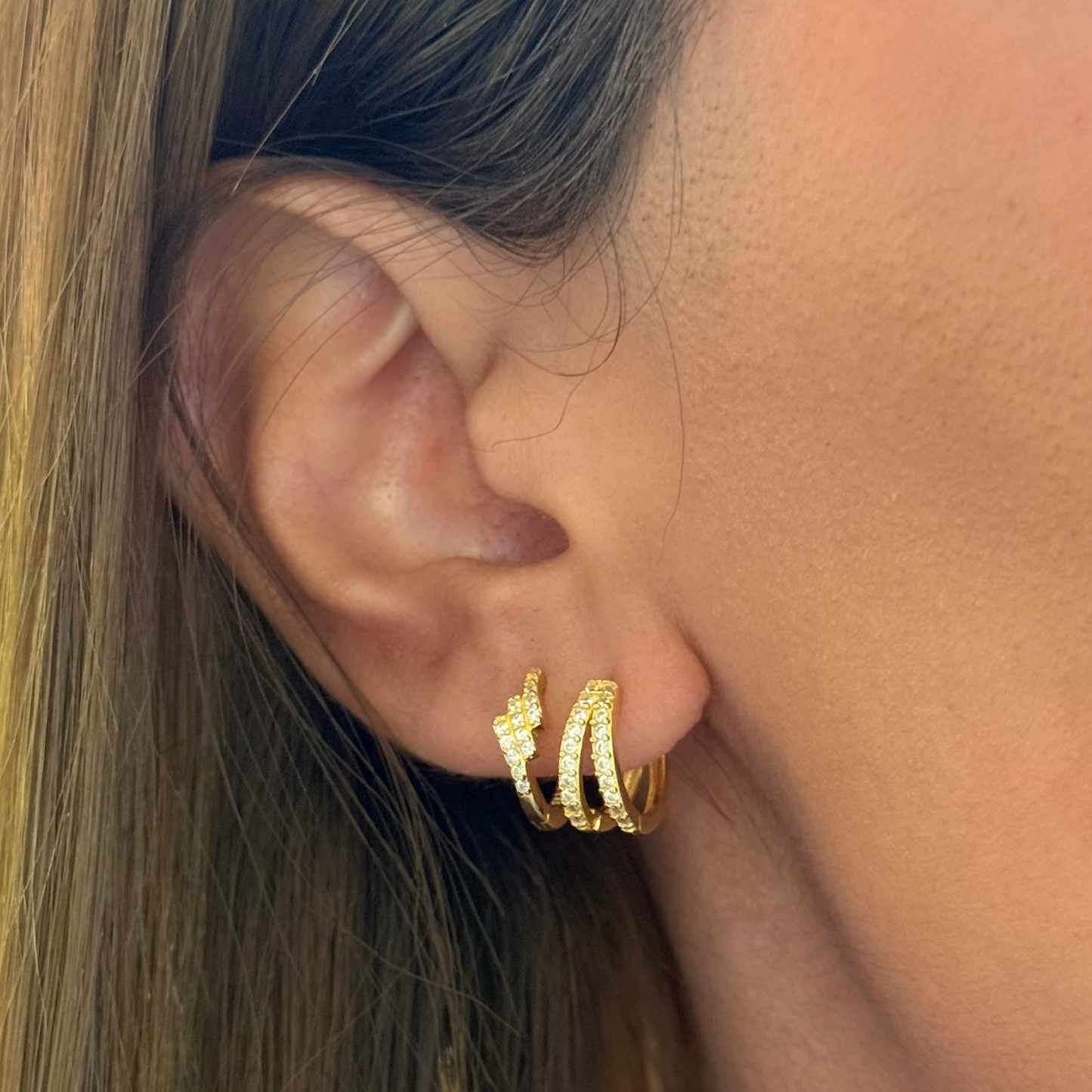 Triple Line Golden Hoops