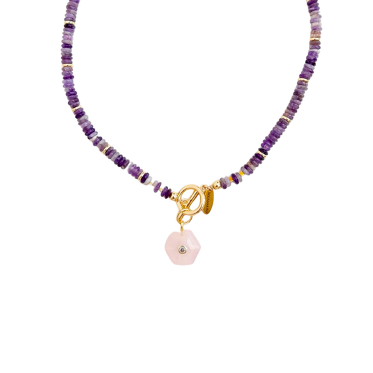 Collar Amatista Cuarzo Rosa