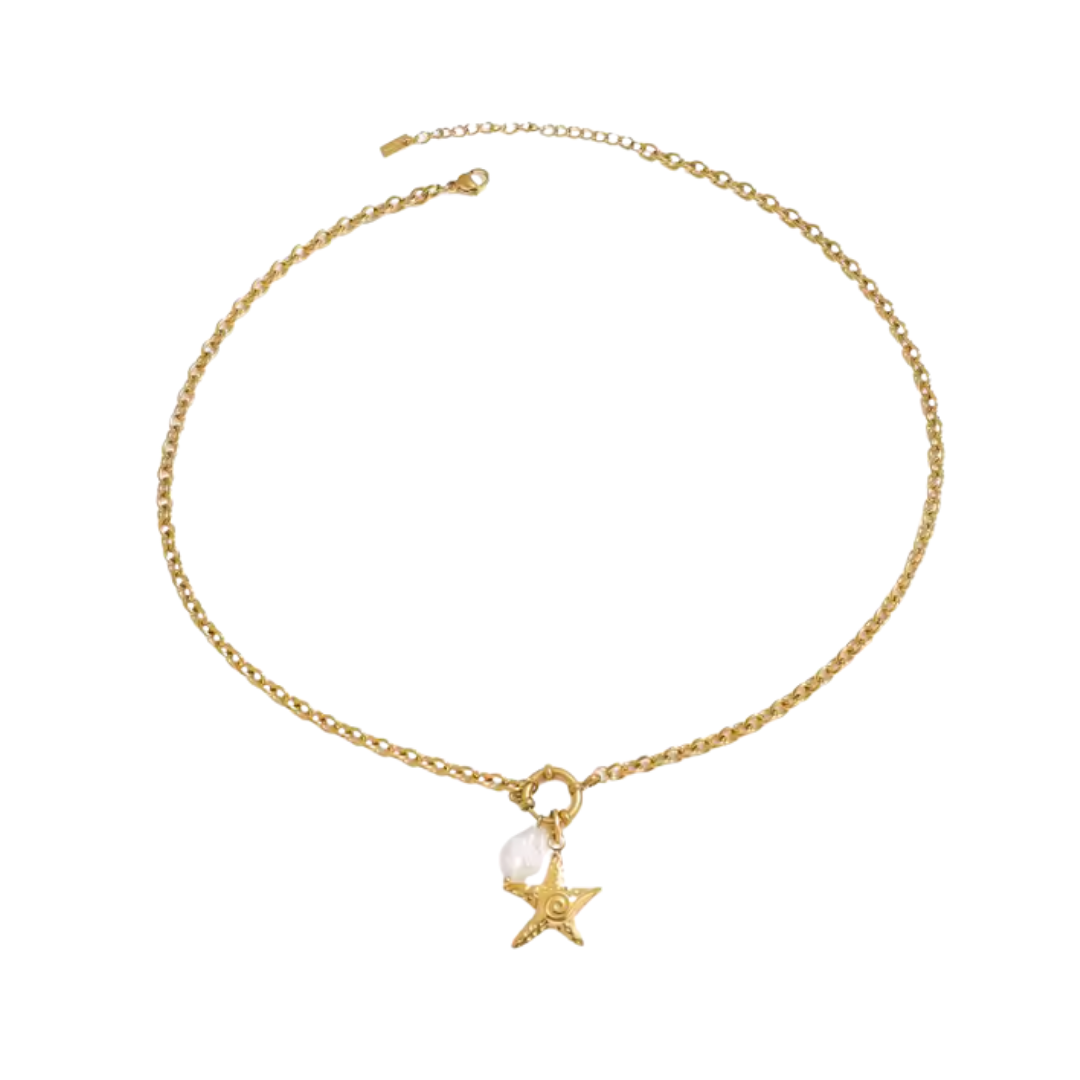 Starfish and pearl necklace