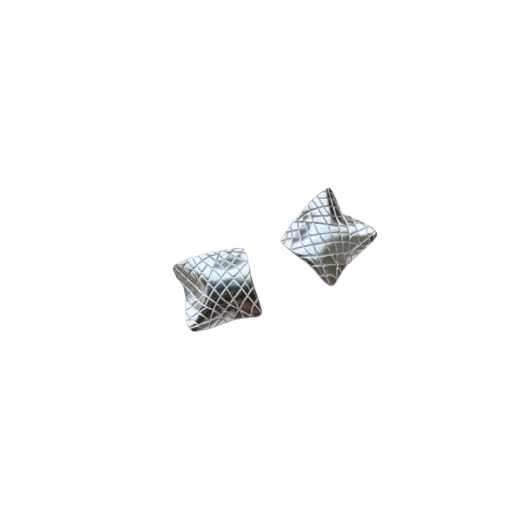 Irregular square silver earrings