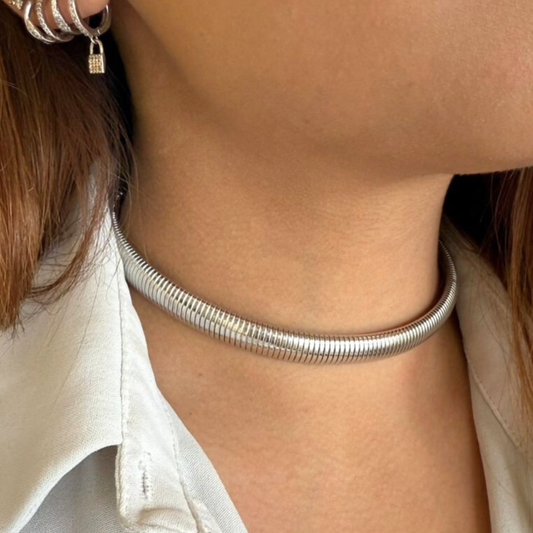 Bold snake silver necklace