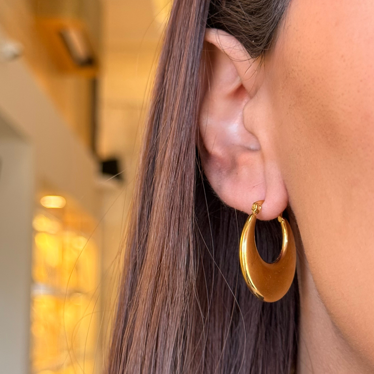 Flat Oval Golden Earrings