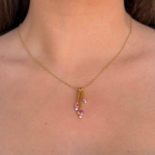 Pink Zirc Drop Golden Necklace