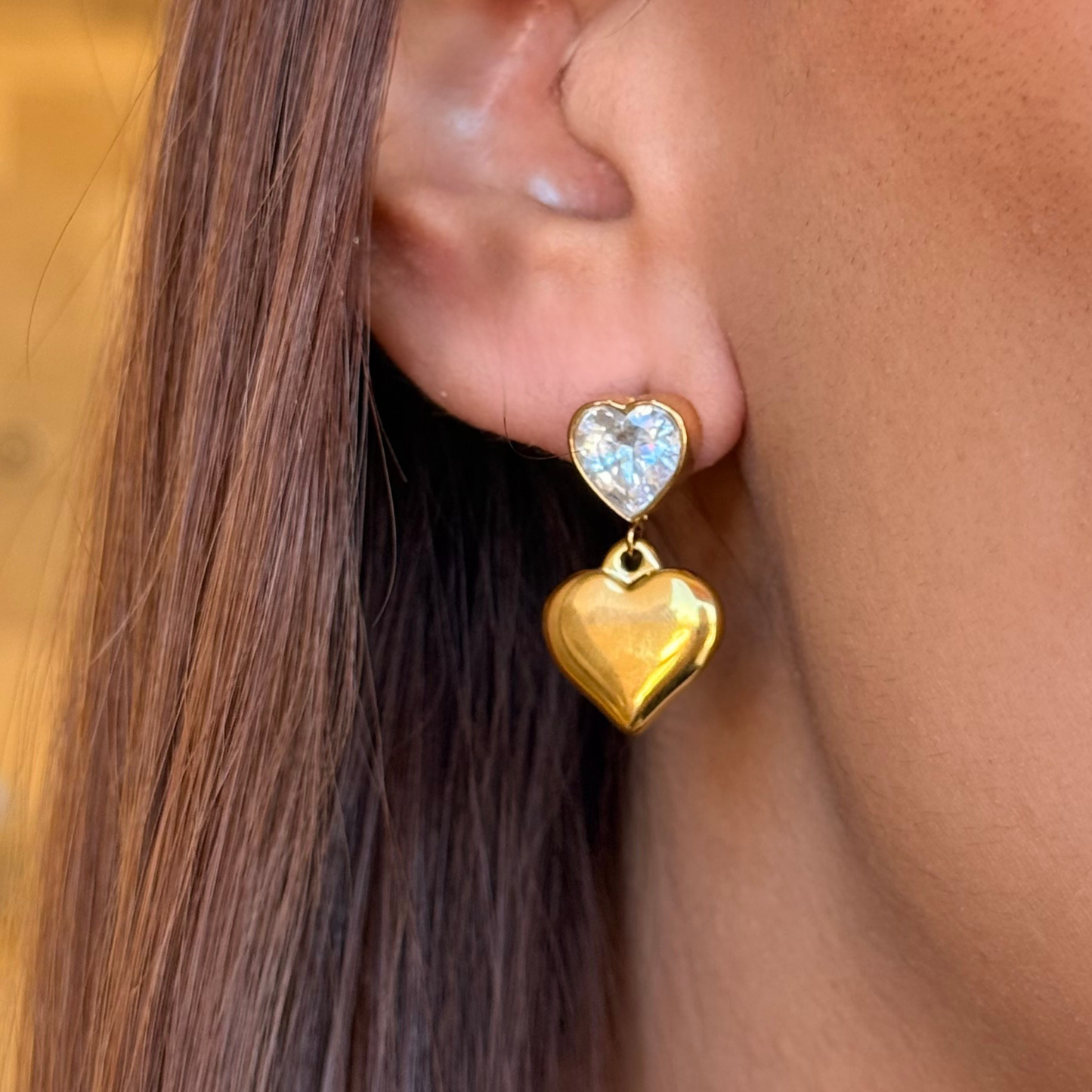 Double Heart Golden Earrings