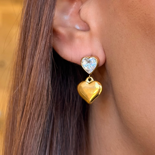 Double Heart Golden Earrings