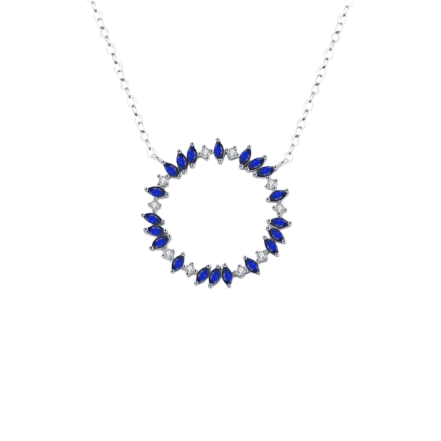 Circle And Blue Silver Necklace
