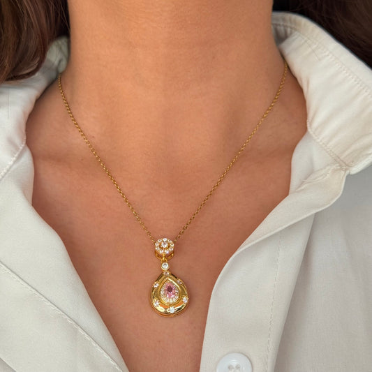 Golden Pink Drop Necklace