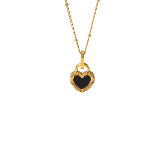 Golden White n Black Heart Enamel Necklace