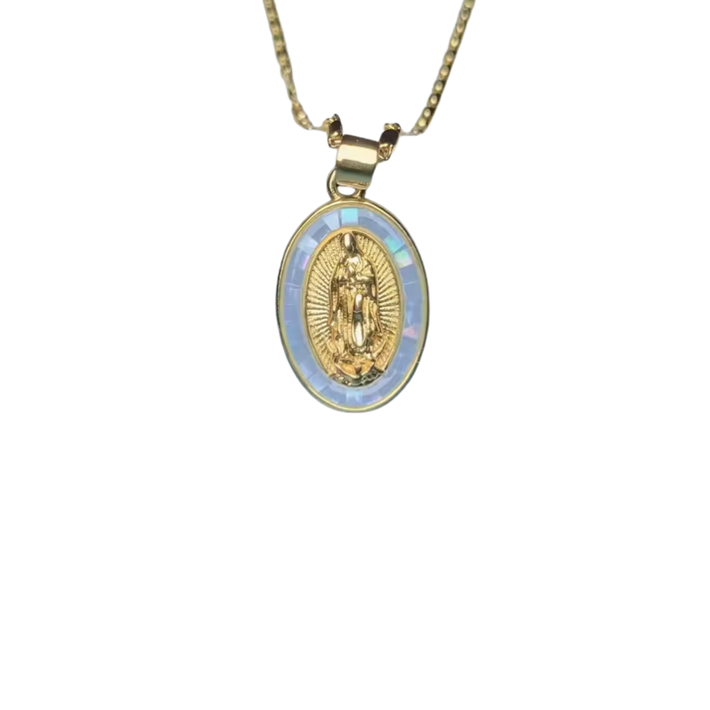 Oval Necklace Virgin Mary Enamel Sky