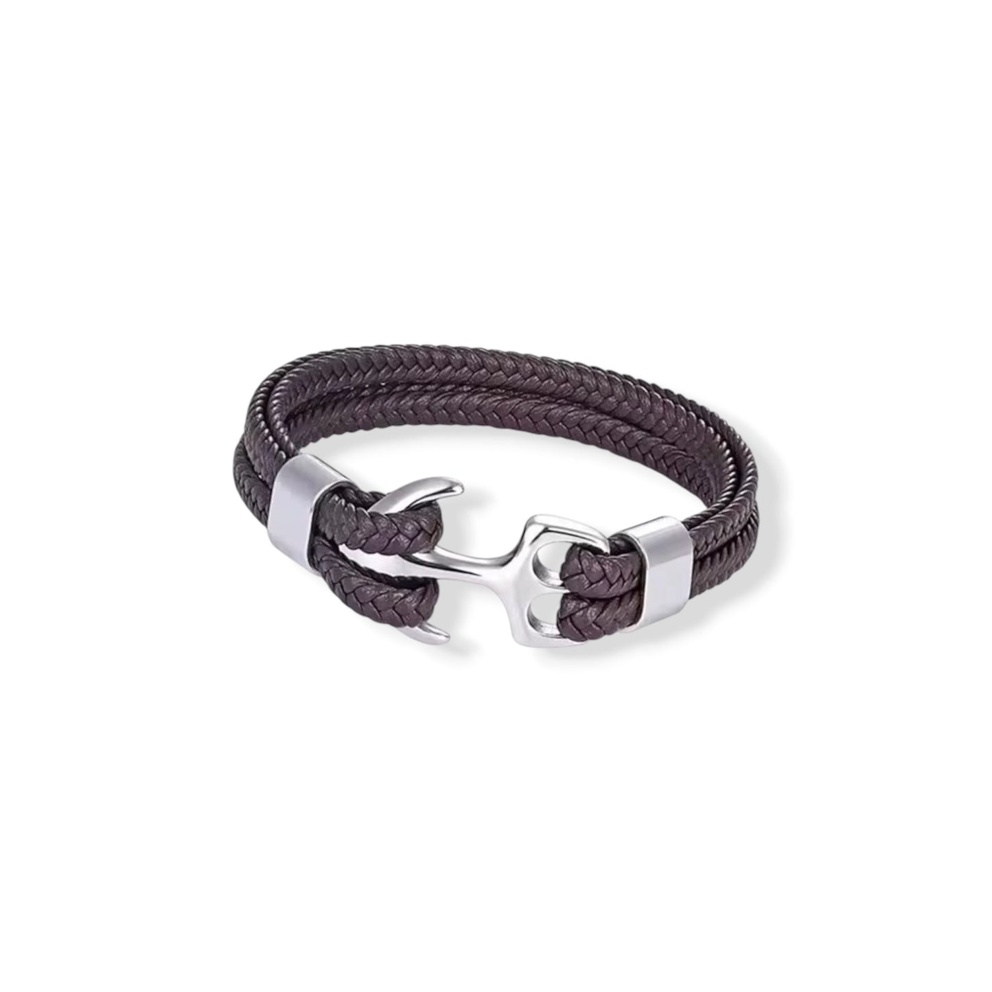 Anchor silver and brown bracelet