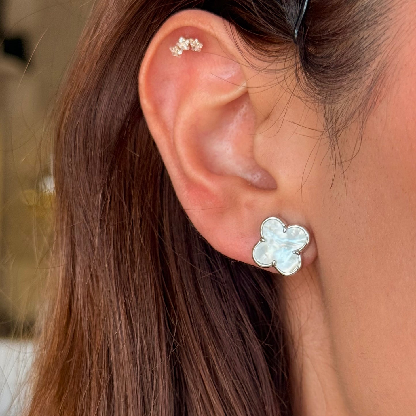 Silver Clover Studs