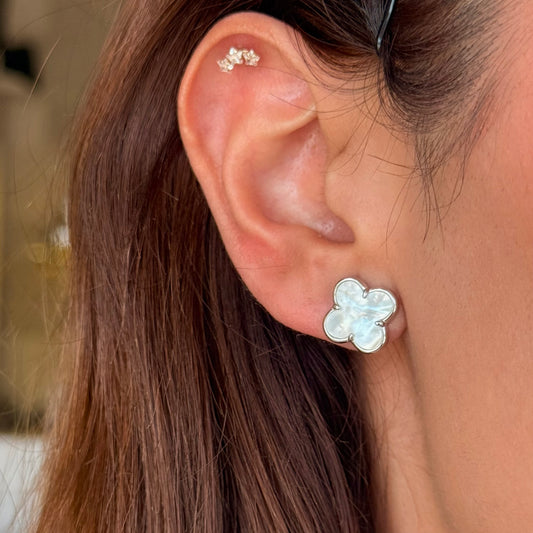 Silver Clover Studs