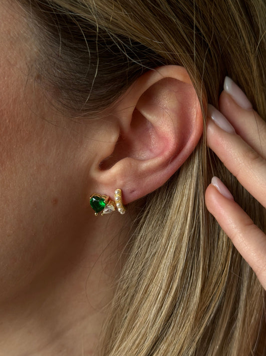 Green Heart Sparkle Studs