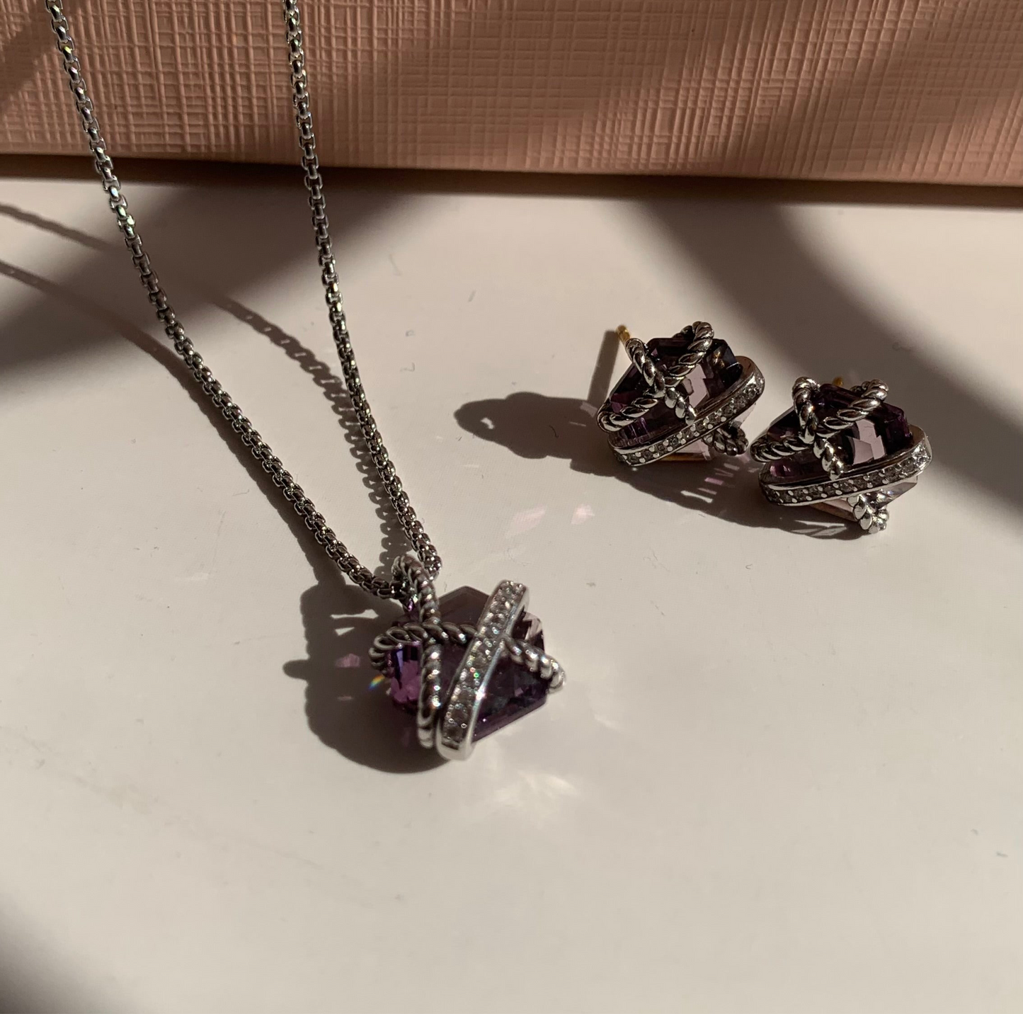 Amethyst david interlock silver necklace