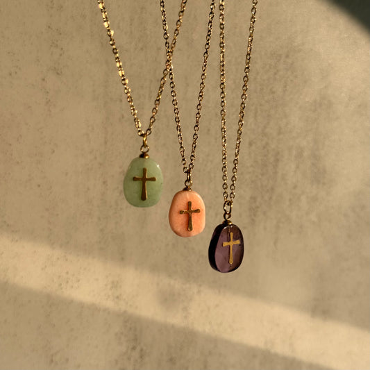 Purple Stone Cross Necklace