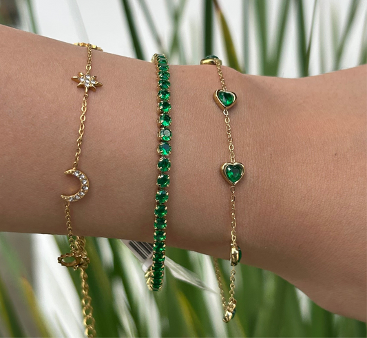 Green zirc tennis golden bracelet