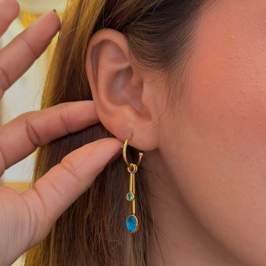 Blue Zirc Drop Golden Hoops
