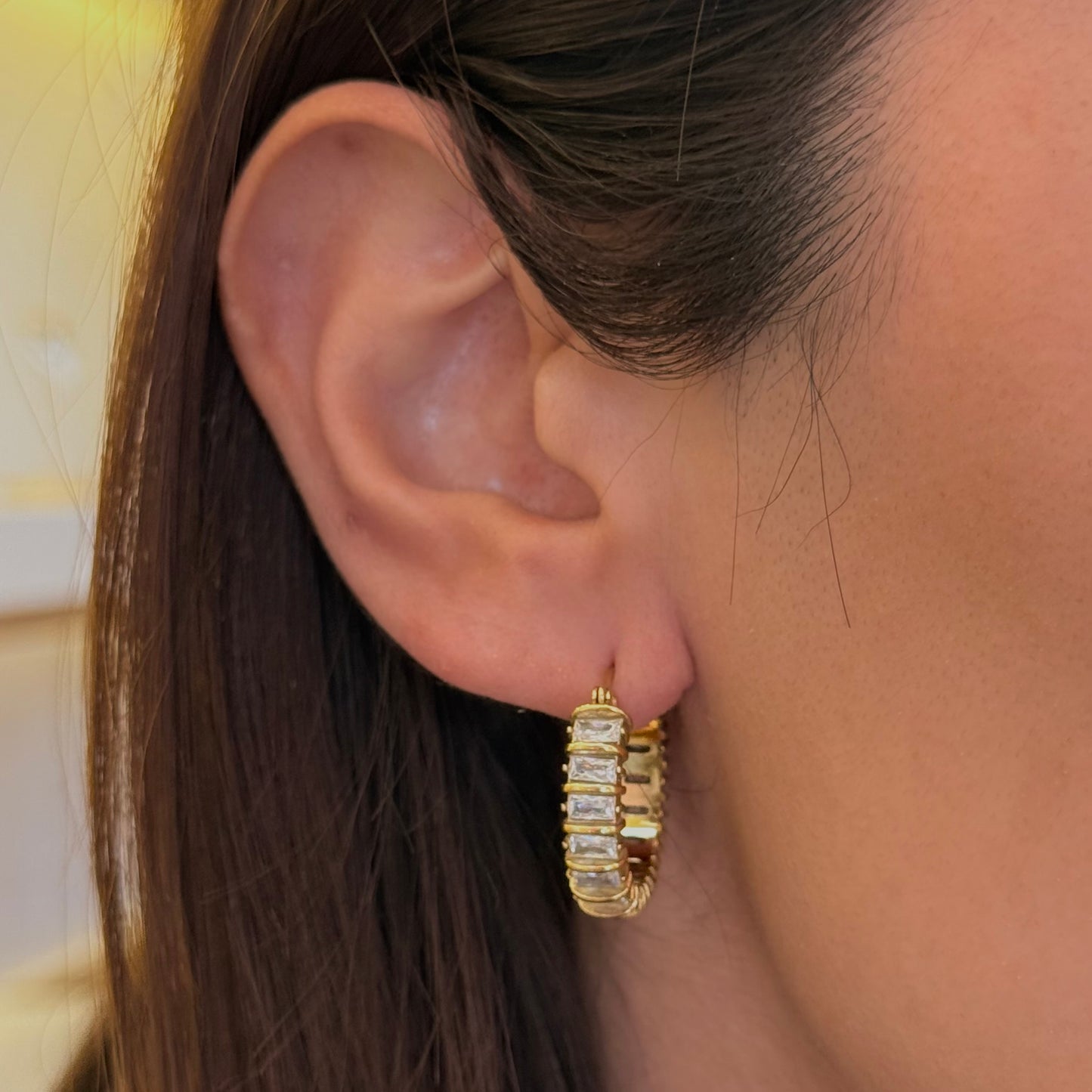 Rectangle Baguette Golden Hoops