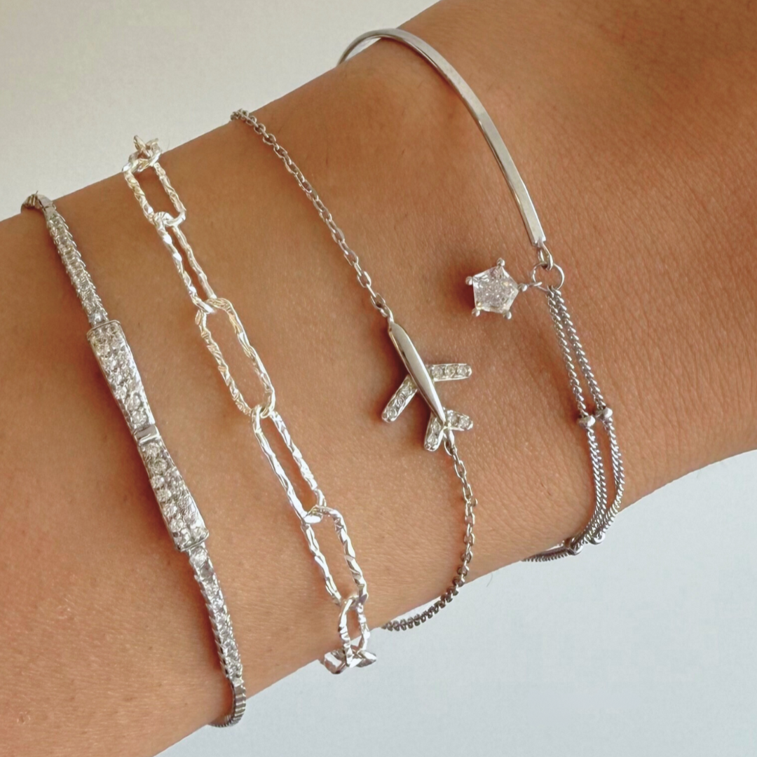 Silver Diamond-Set Figaro Bracelet