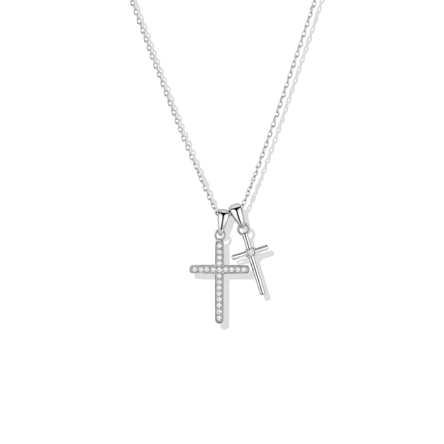 Silver Double Cross Necklace