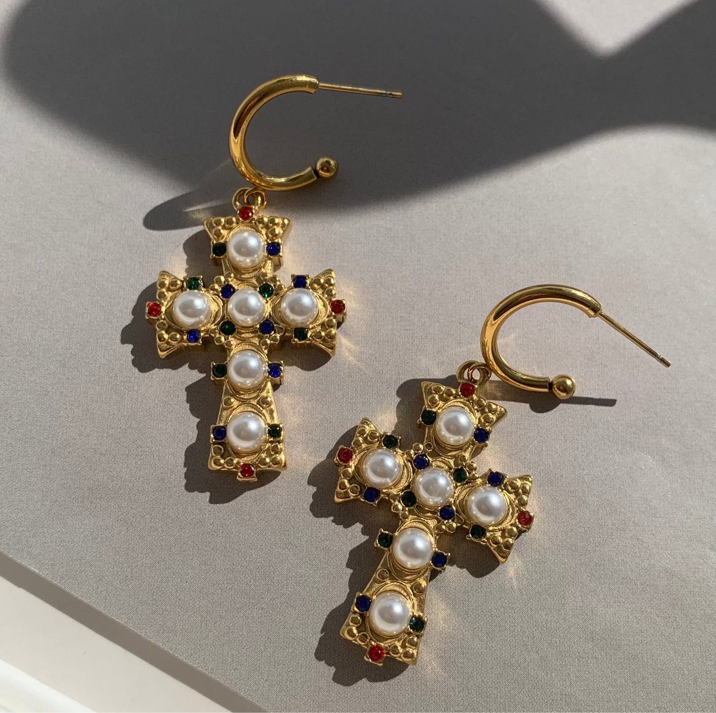 CROSS PEARL COLORFUL EARRINGS