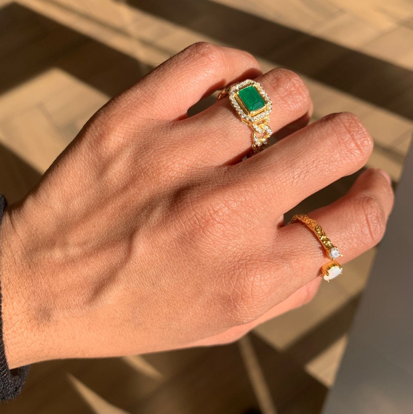 Emerald cuban link ring