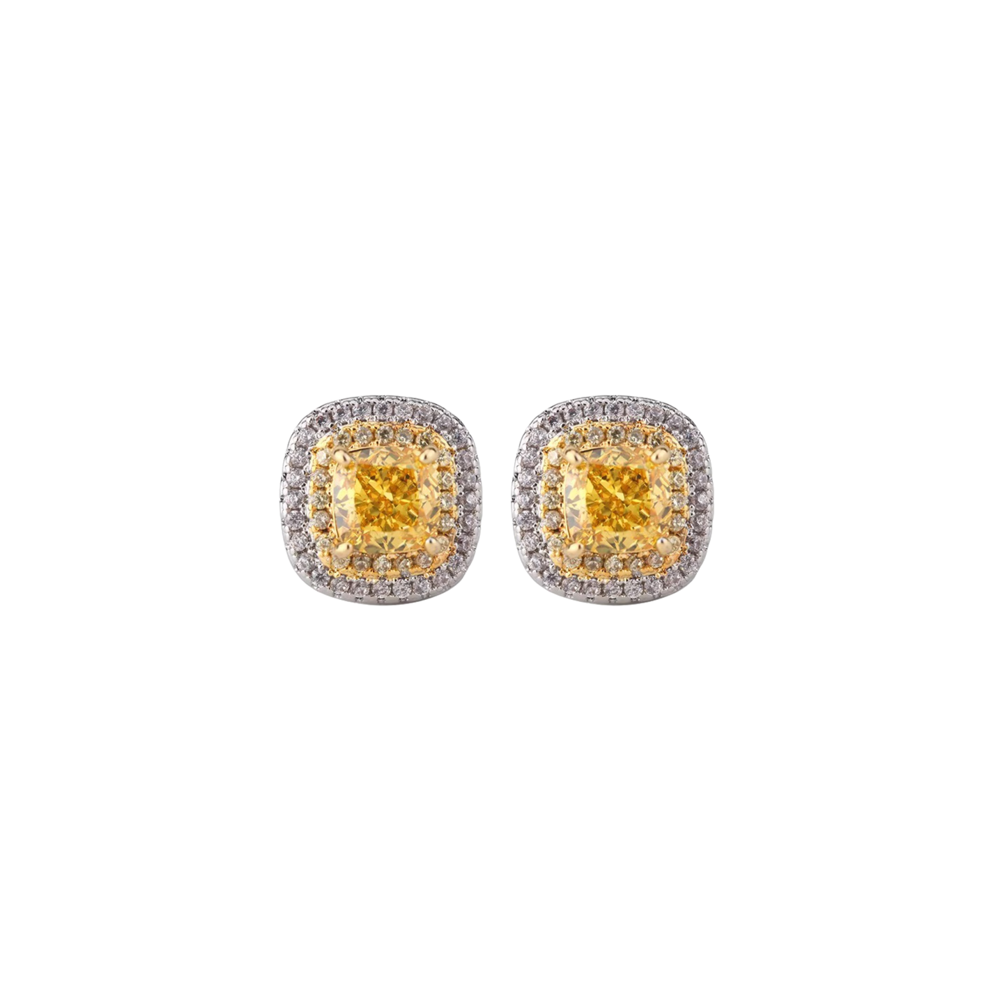 Yellow Spark Square Silver Earrings