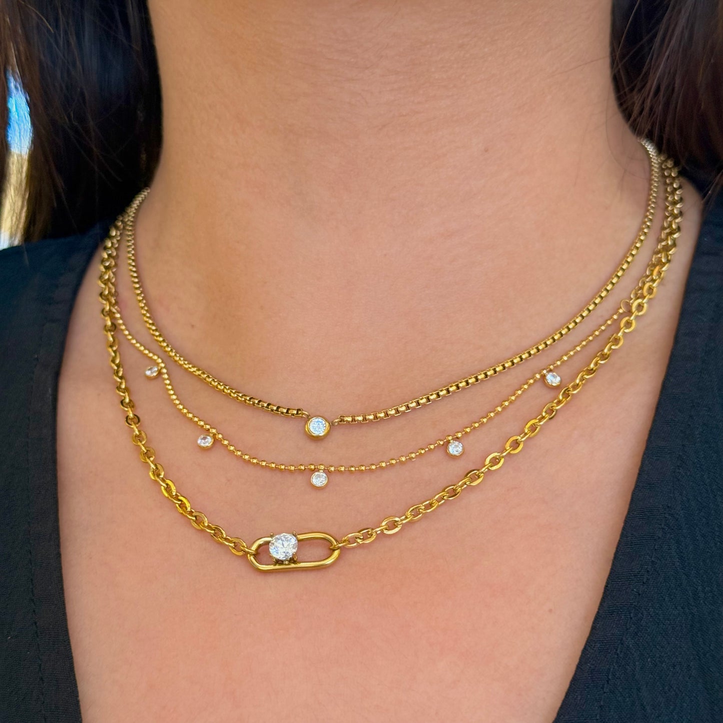 Triple Shiny Clip Necklace