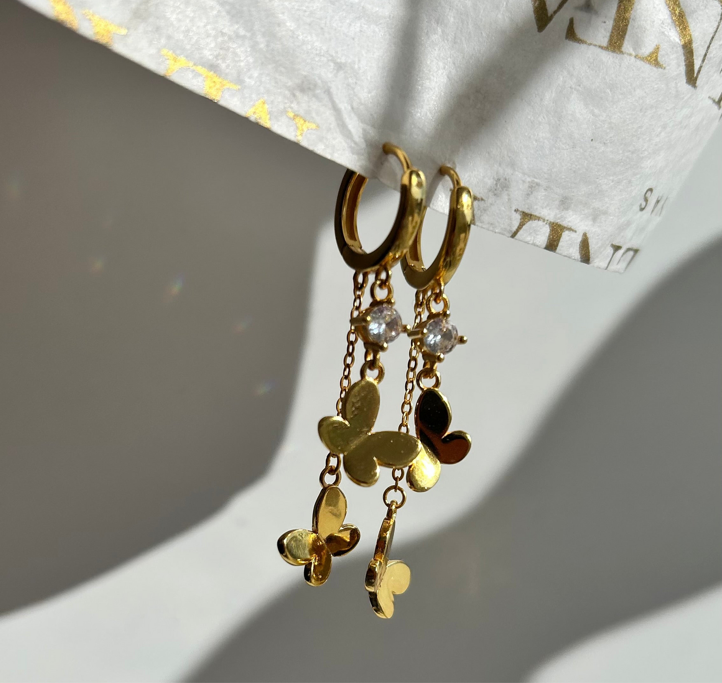 Butterfly chain golden hoops