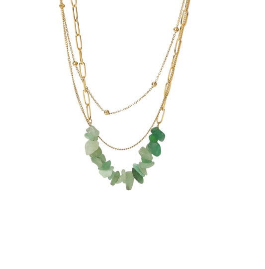 COLLAR TRIPLE CUARZO VERDE