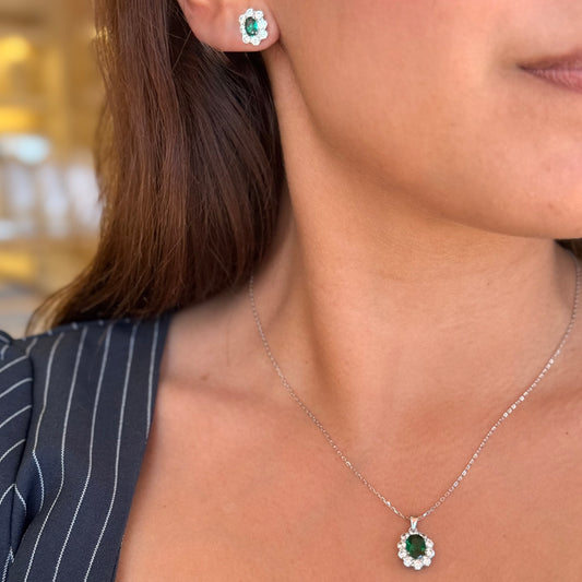 Silver Esmerald Bloom Earring