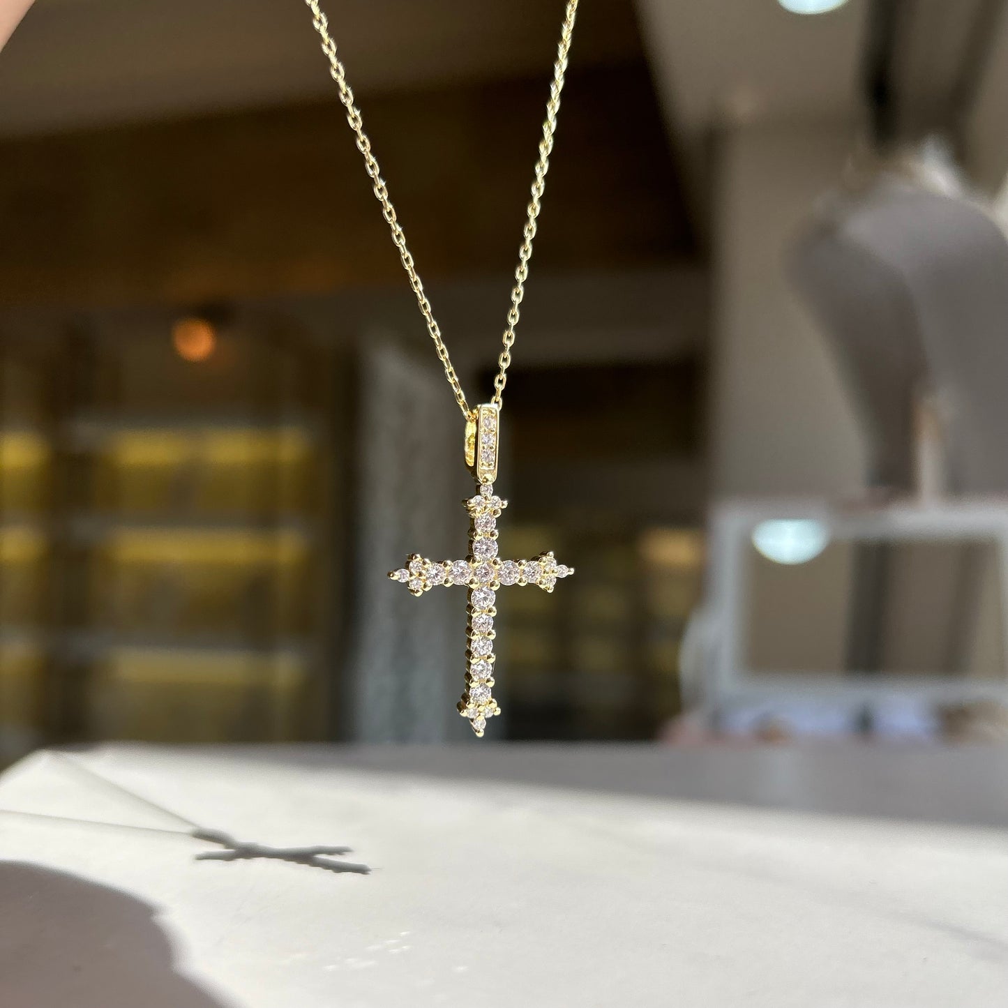 Cross Sparkle Golden Necklace