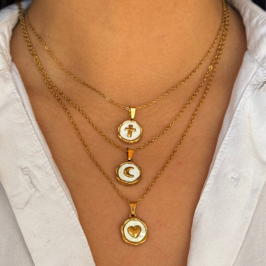 Golden Necklace Mother Of Pearl Cross