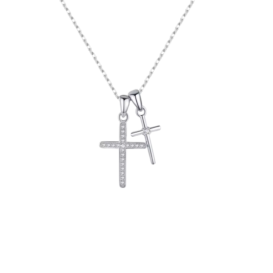 Silver Double Cross Necklace